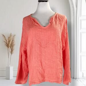 CP Shades Linen Gauze Top Size M Orange V Neck Long Sleeve Oversized